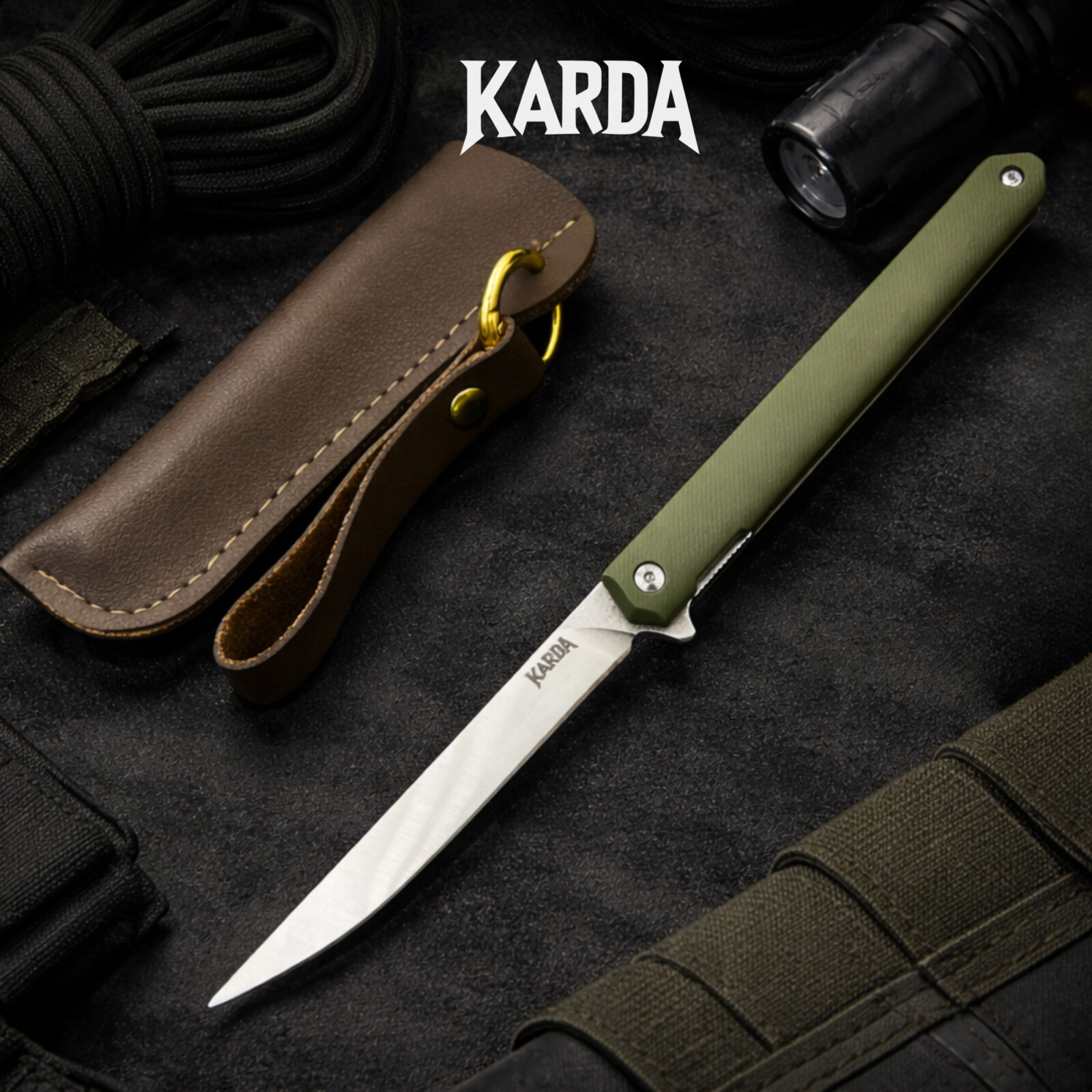 Ніж складний Karda J097 army green handle drop blade